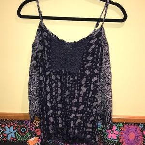 BLUE PATTERNED OFF-SHOULDER SHIRT